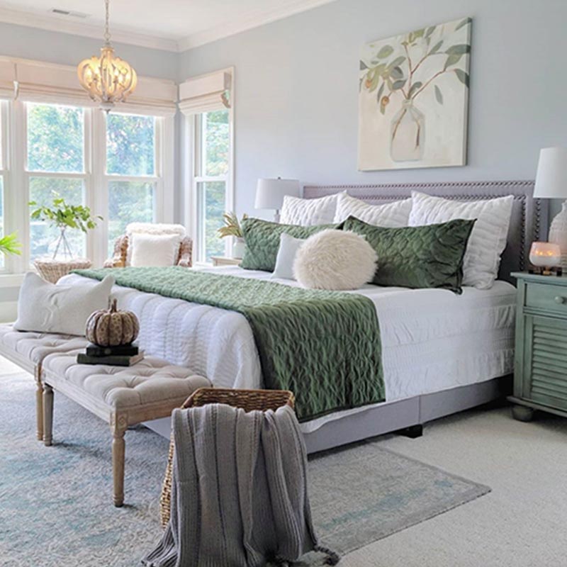 Trendy Olive Green Color Hue Fall Bedroom