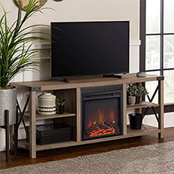 Walker Edison Farmhouse Wood and Metal Electric Fireplace
