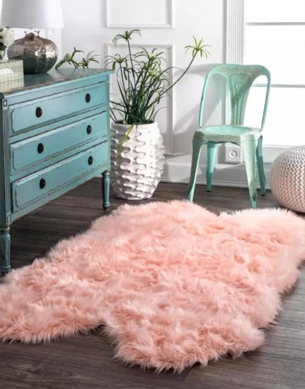 pink faux sheepskin area rug
