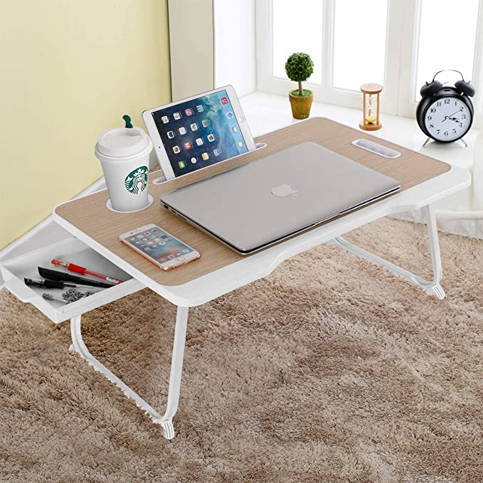 Foldable Lap Standing Desk Breakfast Serving Bed Tray Dorm Desk with Handle Cup Slot Notebook Stand Reading Holder for Bed Sofa Couch Floor Kids Baodan Laptop Bed Table