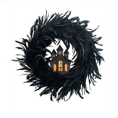 Celebrate Halloween Together Feather LED Halloween Wreath Celebrate Halloween Together Feather LED Halloween Wreath