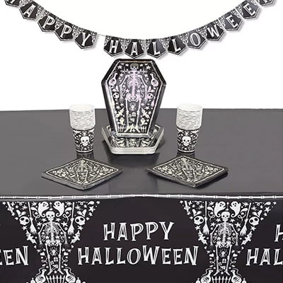 Spooky Central 74-Piece Halloween Tablecloth and Party Supplies Set Spooky Central 74-Piece Halloween Tablecloth and Party Supplies Set