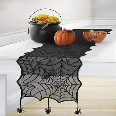 The Holiday Aisle Reede Crawling Spider Lace Halloween Table Runner