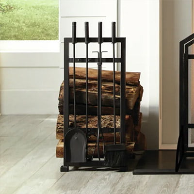 Adiqa Log Holder 4 Piece Fireplace Tool Set Adiqa Log Holder 4 Piece Fireplace Tool Set