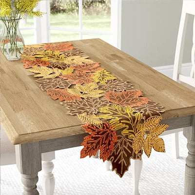 for Home Kitchen Fall Harvest,Autumn Decoration Embroidered Cutwork Maple Leaves Dresser Scarf Table Cover GRANDDECO Thanksgiving Harvest Table Runner 13x34