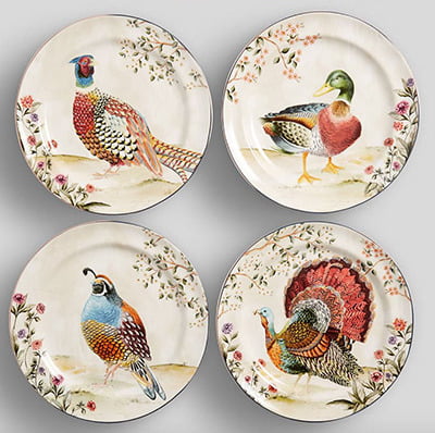 Pottery Barn Botanical Harvest Bird Stoneware Dinner Plates