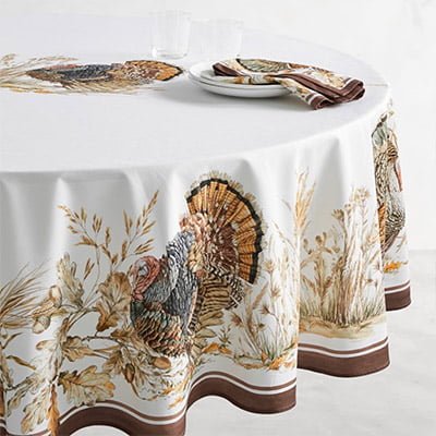Williams Sonoma Autumn Plymouth Turkey Round Tablecloth