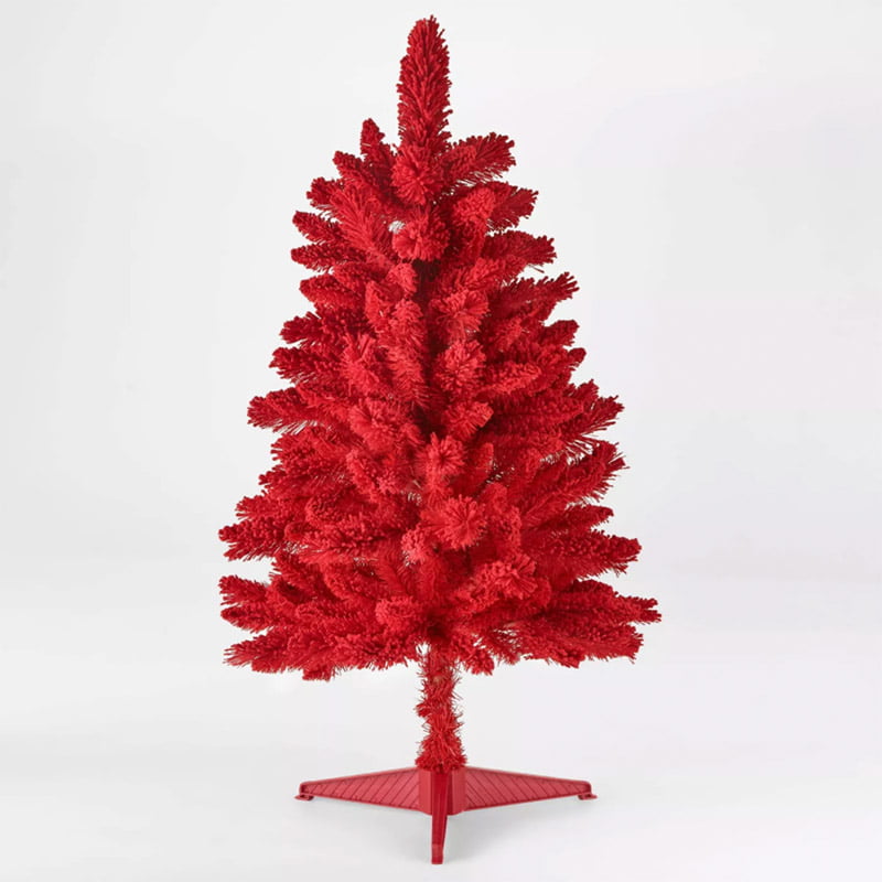 3.5ft Unlit Red Flocked Douglas Fir Artificial Christmas Tree_ 3.5ft Unlit Red Flocked Douglas Fir Artificial Christmas Tree_