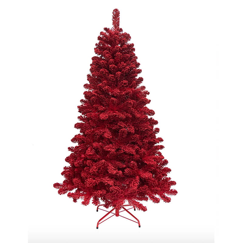 KI Store Flocked Red Christmas Tree_ KI Store Flocked Red Christmas Tree_