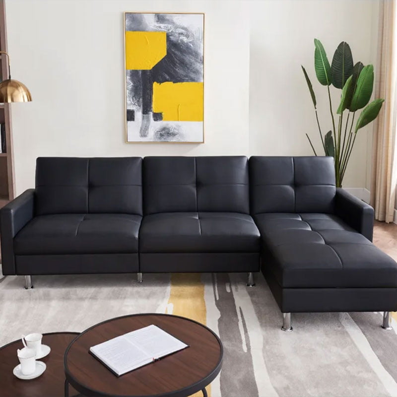 Latitude Run Ruya Faux Leather Black Sectional Couch & Chaise
