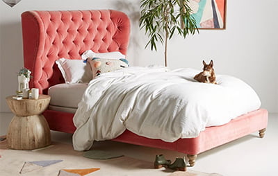 Anthropologie Tufted Wingback Bed Frame