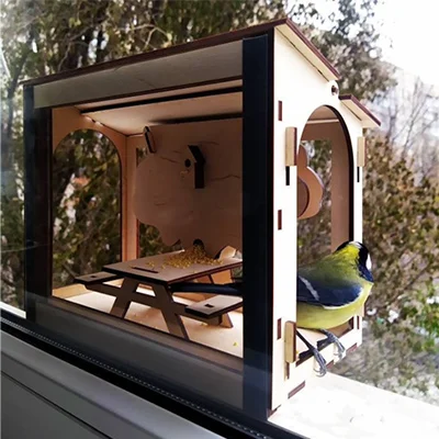 HouseChirp Wooden Window Bird Feeder House HouseChirp Wooden Window Bird Feeder House