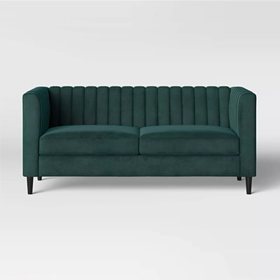 Project 62 Calais Green Velvet Sofa with Channel Tufting 