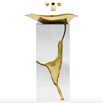 Maison Valentina Modern Lapiz Black Lacquered Glass Freestanding Sink