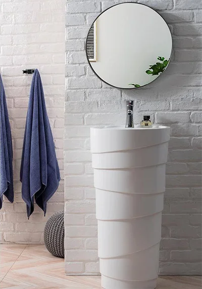 Quebec Solid Surface Pedestal Sink in Bright White