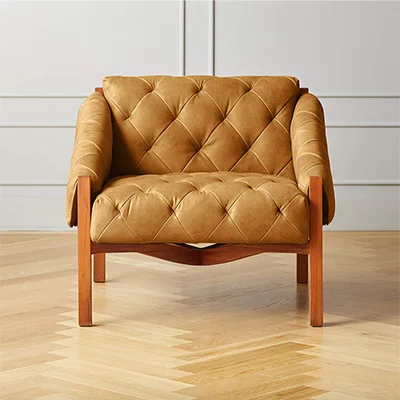 CB2 x Brett Beldock Abruzzo Brown Leather Tufted Chair