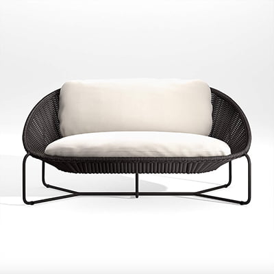 Crate & Barrel Morocco Patio Loveseat with White Cushion