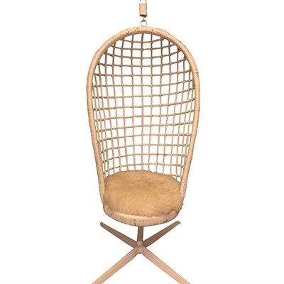 Vintage Rohe Hanging Cane & Rattan Egg Chair With Stand