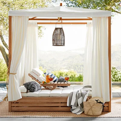 Pottery Barn Madera Teak Double Chaise Lounge with Canopy Pottery Barn Madera Teak Double Chaise Lounge with Canopy