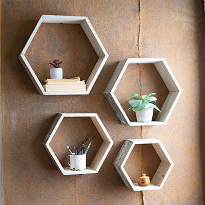Recycled Wood Hexagon Wall Shelves