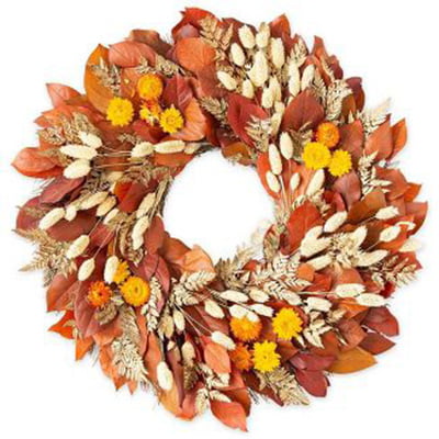 Wind & Weather Preserved Fall Leaves and Flowers Wreath