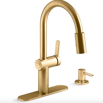 KOHLER Koi Brushed Brass Kitchen Faucet with Deck Plate 2