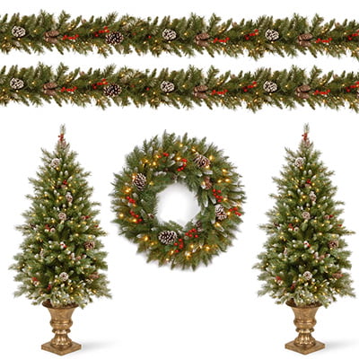 Andover Mills Frosted Berry Pre-Lit Christmas Tree, Garland, and Wreath Set
