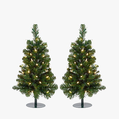 Outdoor Pre-Lit Warm LED Faux Winchester Fir Walkway Trees