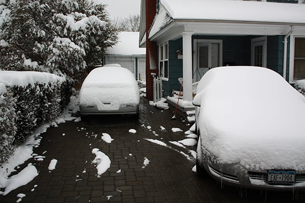 Cars on a heated driveway