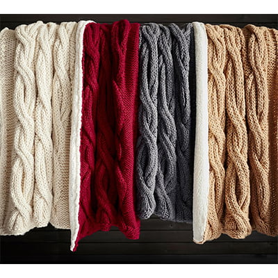 Pottery Barn Alpine Hand-Knit Sherpa-Back Throw Blanket