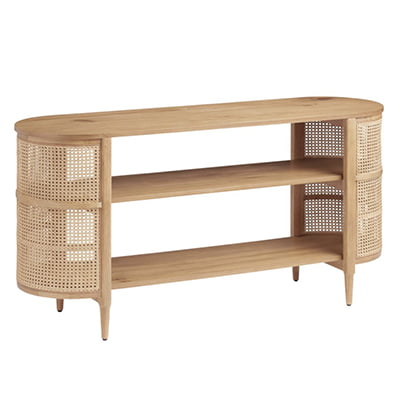 Cecile Low Natural Wood and Rattan Cane Bookshelf