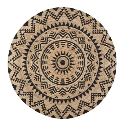 Round Natural And Black Jute Cortez Area Rug
