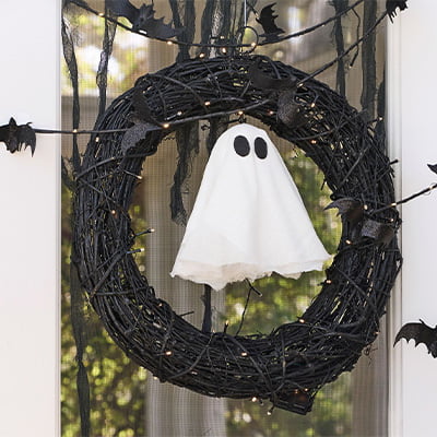 Handcrafted Ghost Light Up Wreath