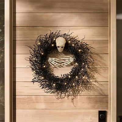 Handcrafted Light Up Skeleton Wreath