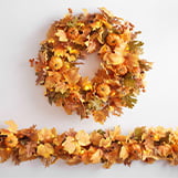 Handcrafted Lit Maple Pumpkin Wreath & Garland thumbnail