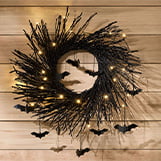Pottery Barn Pre-Lit Black Glitter Branch Wreath And Garland With Bats thumbnail