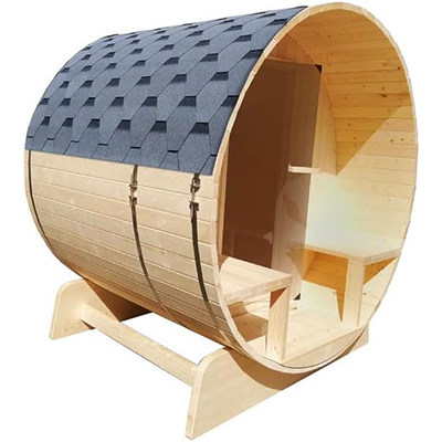 ALEKO Barrel Sauna with Front Porch Canopy
