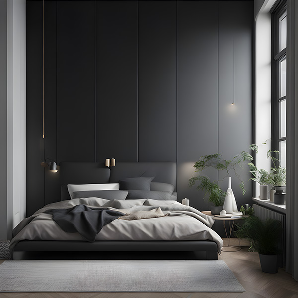 Bedroom with black accent wall