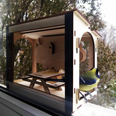 HouseChirp Wooden Window Bird Feeder House
